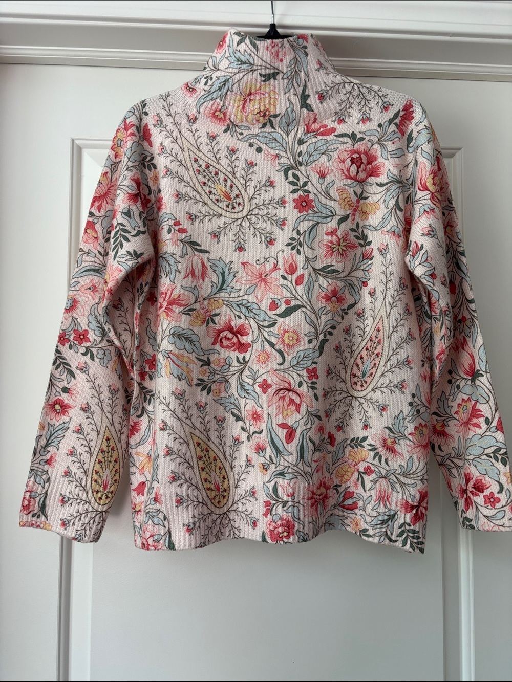 Floral Print Mock Neck Turtleneck - Cream/Light Pink